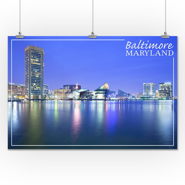 36x54 Giclee Gallery Print, Wall Decor Travel Poster Skyline at Night Baltimore Maryland 